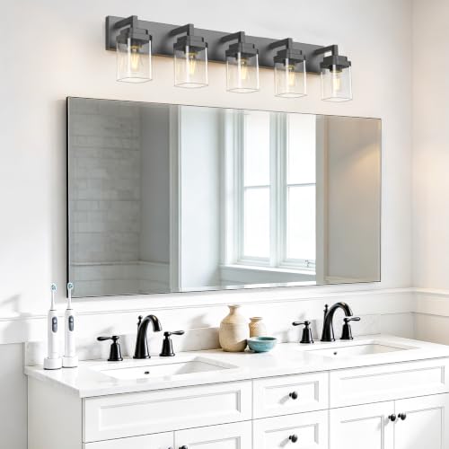Matte Black Bathroom Light Fixtures (Black / 5-Light)