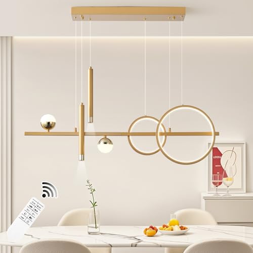 LED Gold Chandelier for Dining Room 39in Dimmable Modern Chandelier