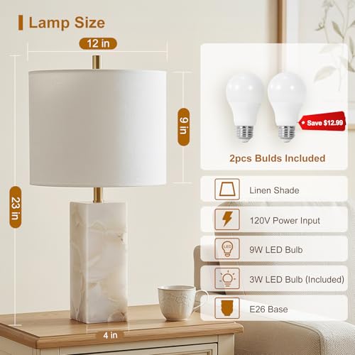 23" Alabaster Table Lamp Set of 2 with Night Light for Living Room (2 Count)