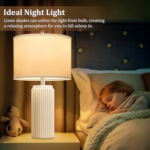 23.5’’ Beige Modern Ceramic Table Lamps Set of 2 for Living Room (2 Count)