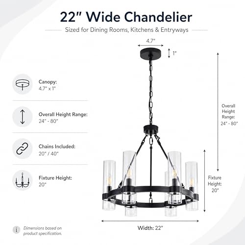 22 Inch Black Wagon Wheel Chandelier with Glass Shade