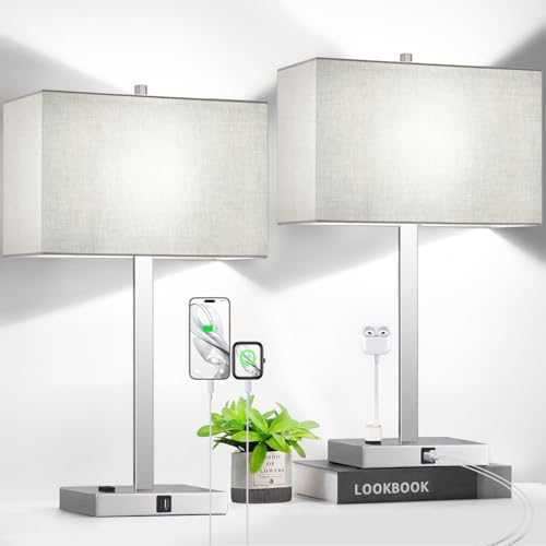 21" Set of 2 Table lamp with USB A+C & AC Outlets (2 Count)
