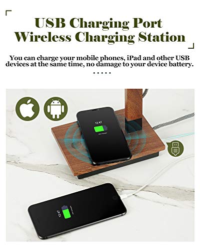 Touch Control Sapele Wood Desk Lamp with Wireless Charging & USB Port