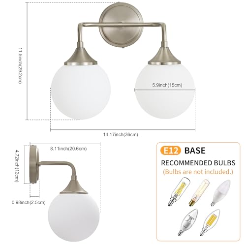 Brushed Nickel Bathroom Light Fixtures Over Mirror Vanity 2 (2 Count)