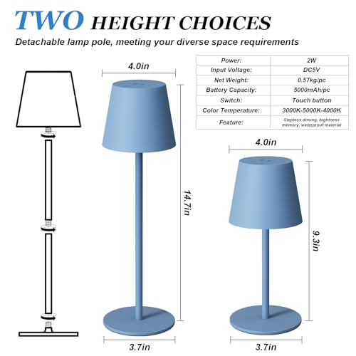 Cordless Table Lamp Rechargeable Blue (2 Count)