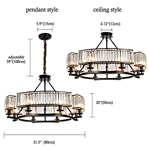 Farmhouse Crystal Chandeliers Dining Room Pendant Light Fixture