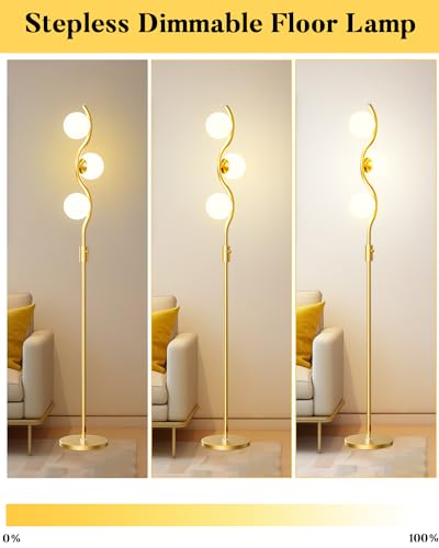 60IN Gold Floor Lamp Stepless Dimmable Globe Floor Lamps with 3Pcs 3000K Bulbs Eye (3 Count)
