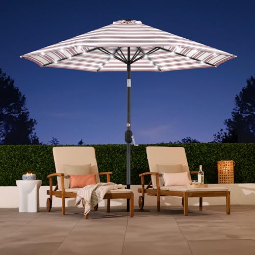 10ft Solar Polyester LED Lighted Patio Umbrella w