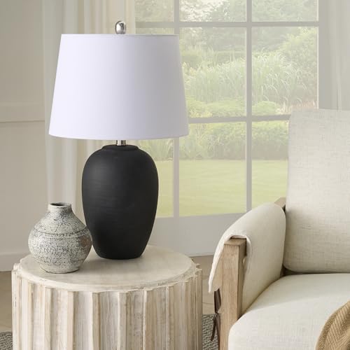 Home 23" Black Vintage Distressed Ceramic Pot Table Lamp for Bedroom