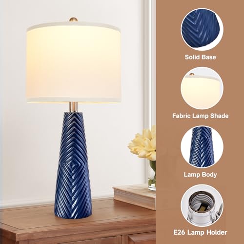 Nightstand Lamp Bedside Lamps Set of 2 Vintage Rustic Farmhouse Table Lamp 3 Way Dimmable Horizontal Stripe Light