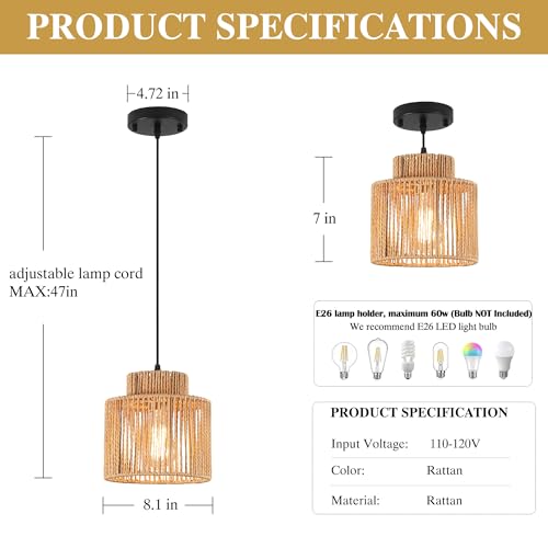 Boho Rattan Pendant Light
