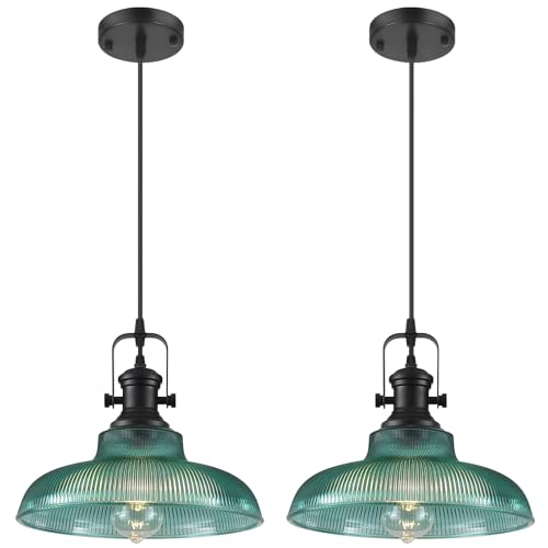 Green Glass Pendant Lights Kitchen Island (2 Count)