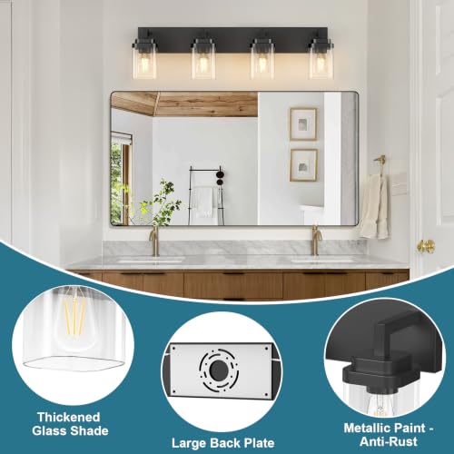 Matte Black Bathroom Light Fixtures (Black / 4-Light)