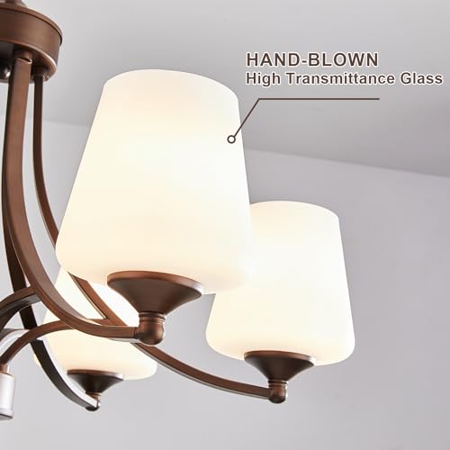 6 Light Farmhouse Chandelier Oil Rubbed Bronze Pendant Light Fixture with Frosted Glass