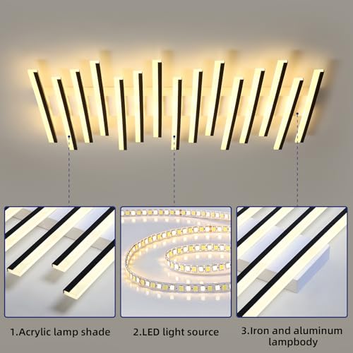 15 Lights Linear Modern Ceiling Light 43.3 inch Dimmable LED Chandelier Semi Flush Mount Light Fixture for Dining Room Kitchen Island Living Room