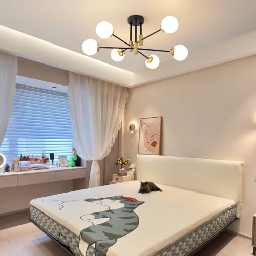 Sputnik Ceiling Light Fixture 6 Light with Milk White Glass Shade