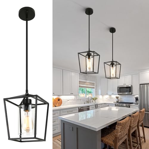 2 Pack 1 Light Black Pendant Lights for Kitchen Island (2 Count)