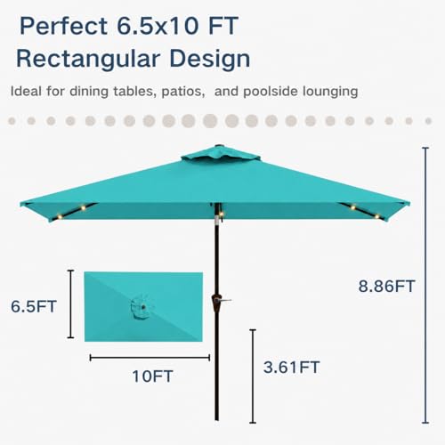 6.5 x 10ft Rectangular Patio Umbrella with Solar Lights