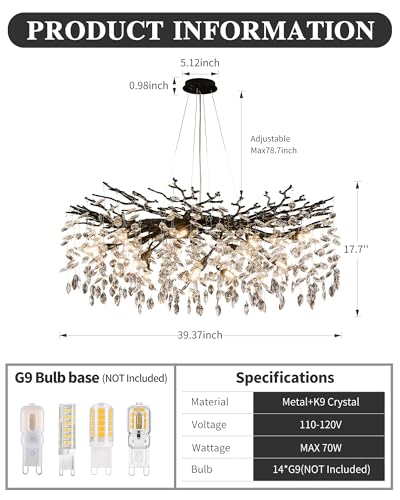Modern Black Tree Branch Crystal Chandelier Luxury Crystal Pendant Lighting 40" Contemporary 14