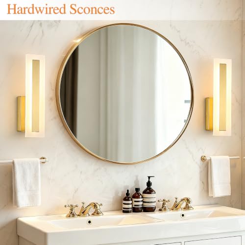 Hardwired Wall Sconces Set of 2 Dimmable Modern Gold LED Wall Light
