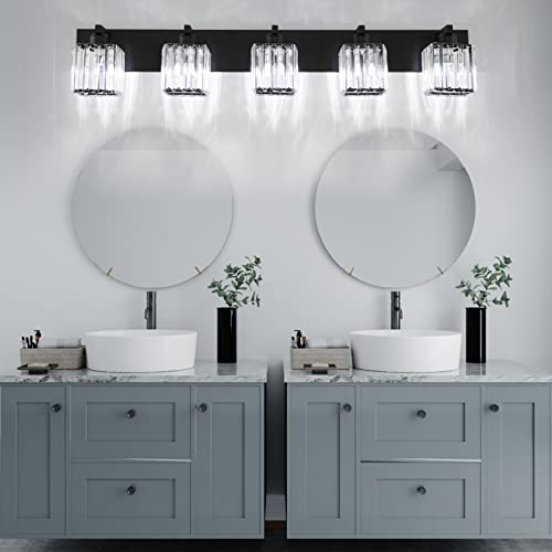 Bathroom Vanity Light Black Light Fixtures 5 Light Crystal Vanity Light Modern Bathroom Lighting