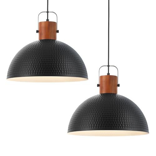 2 Pack Large Ash Wood Hammered Pendant Light Fixtures 16 Inch Metal Dome Ceiling Hanging Lamp (2 Count)
