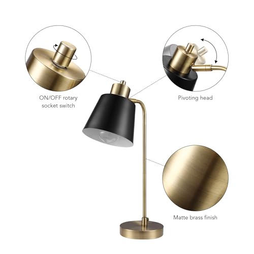 18" Matte Brass Desk Lamp with Matte Black Metal Shade