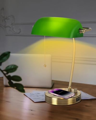 Stepless Dimmable Green Glass Bankers Desk Lamp
