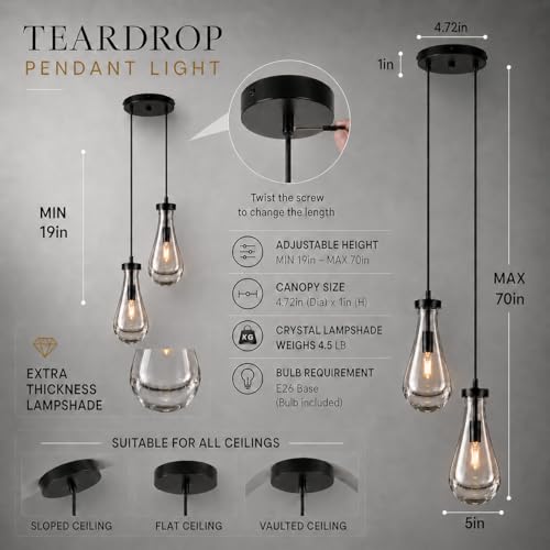 Modern Teardrop Crystal Pendant Light (Black / 2-Light)