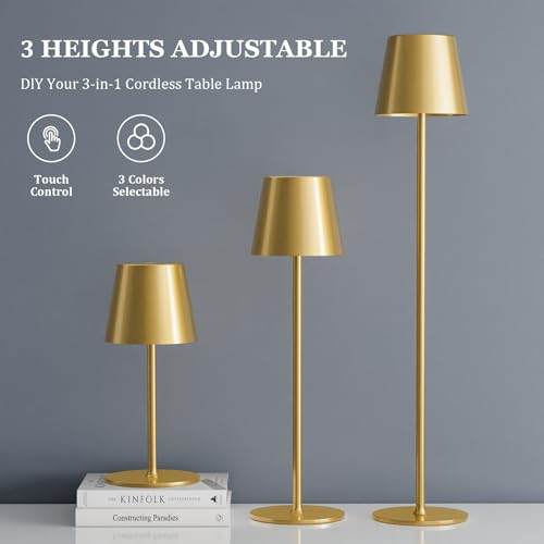 20" Cordless Table Lamp Rechargeable Gold