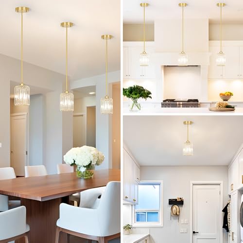 Brushed Gold Kitchen Pendant Lights Over Island with Adjustable Rods