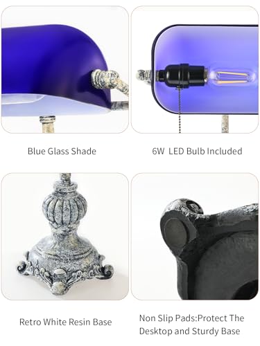 Retro Blue Glass Bankers Desk Lamp