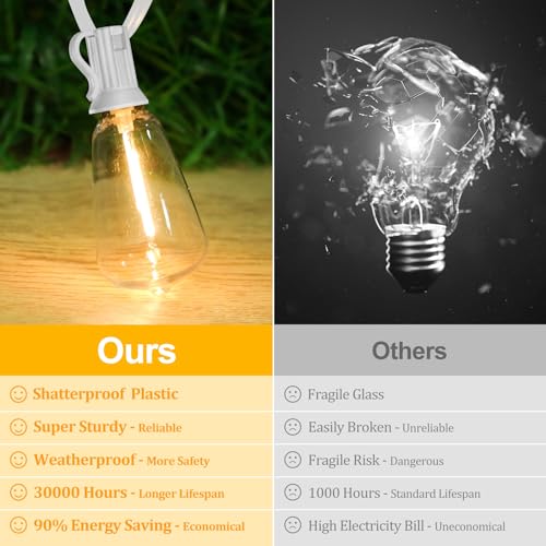 100FT Outdoor String Lights 52 Bulbs