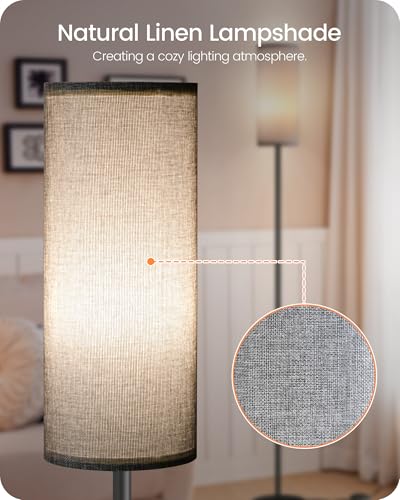 Dimmable Gray Floor Lamp for Living Room with Remote and Foot Switch