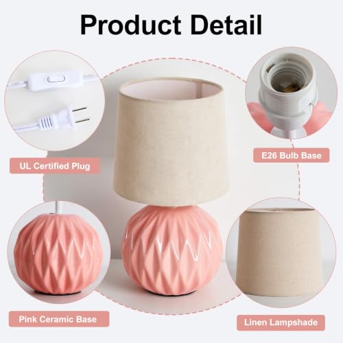 Pink Ceramic Table Lamp with Linen Shade