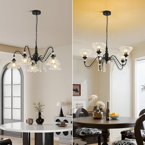 5 Light Chandelier in Matte Black Finish with Flower (5-Light / Black)