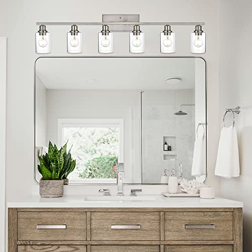 6 Light Bathroom Lighting Fixture in Brushed Nickel Finish
