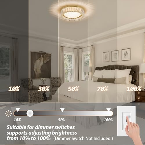 15 Inch Gold Modern Crystal Flush Mount Chandelier