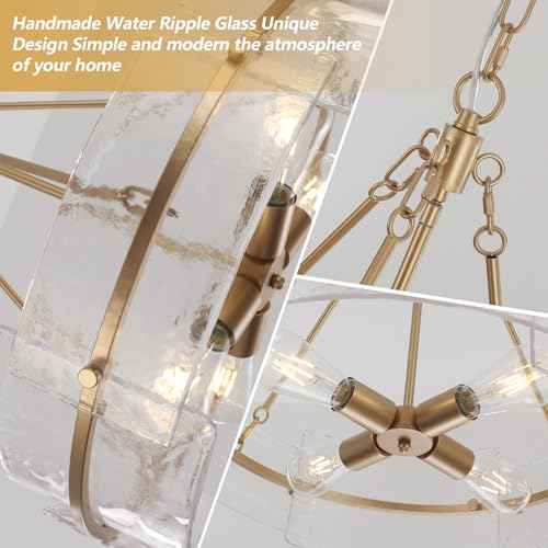 Modern Chandelier for Dining Room, 22" Gold Glass Chandelier, Large Farmhouse Round Chandelier for Dining Room, Foyer, Bedroom, Hallway, Entryway