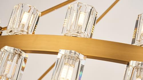 48 Inch Gold Wagon Wheel Chandelier with Crystal Shade