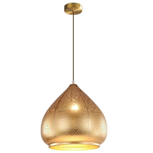Farmhouse Pendant Light Fixture Vintage Gold Metal Moroccan