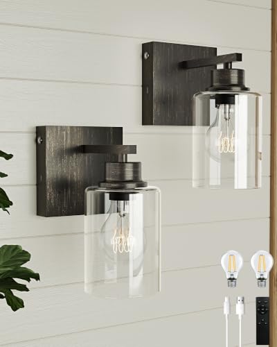 Wireless Battery Operated Wall Sconce Set of 2 with Remote Control