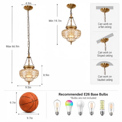 Vintage Brushed Antique Brass Pendant Light for Kitchen Island