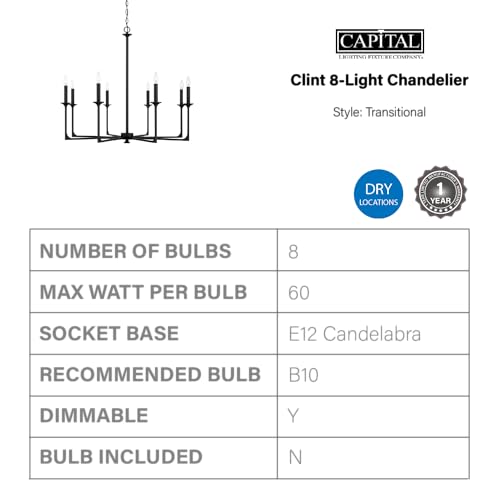 Capital Lighting 437381BI Clint Transitional Bold Metal Candle Chandelier