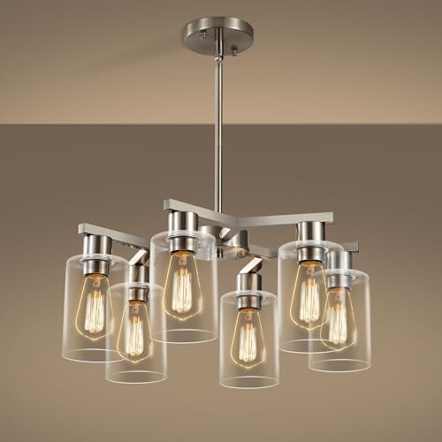 6 Light Modern Farmhouse Brushed Nickel Chandelier (6 Count)
