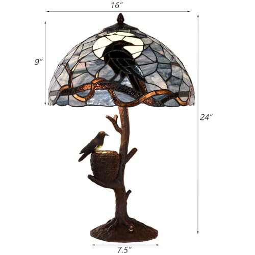 L10968 Raven Nest Tiffany Style Stained Glass Table Lamp