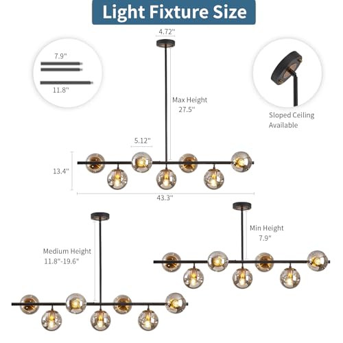 7 Lights Black and Gold Mid Century Modern linear Sputnik Chandelier