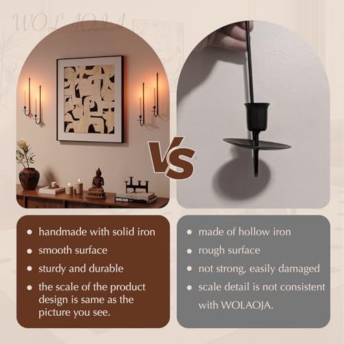 Metal Wall Candle Sconce Holder Set of 4 Wall Mount Candle Holder Pillar Holder Black Modern Wall Candle Sconces Hanging for Living Room Farmhouse Fireplace Wedding (4 Count)