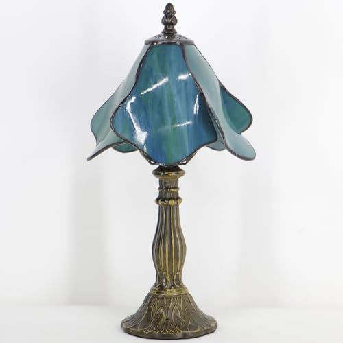 Small Tiffany Table Lamp Green Morning Glory Style W8H14.5 Inch