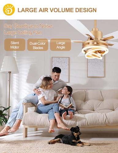 52" White and Gold Ceiling Fans with Lights Modern Chandelier Fan